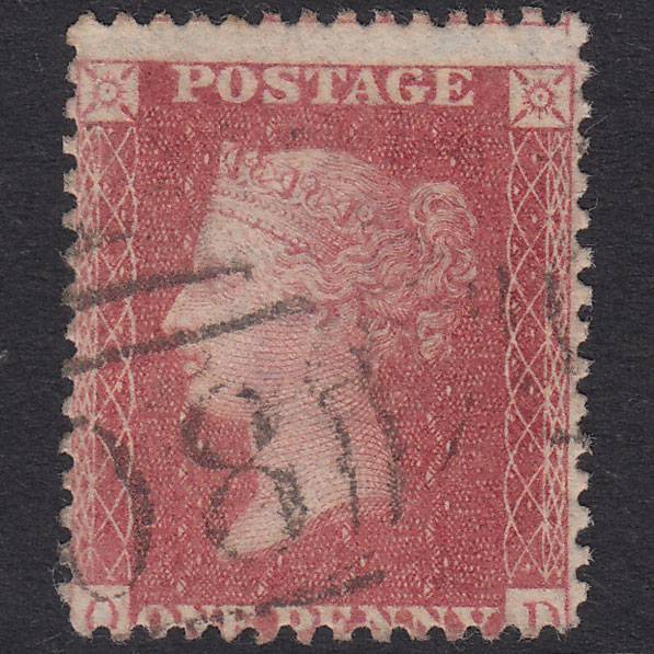 GB QV 1857 1d Pale Rose Plate 56 SG39-C10(3) OD FU