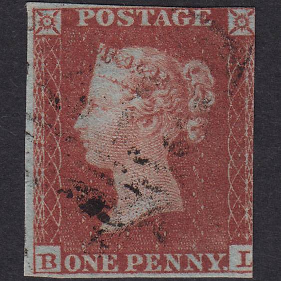 1841 1d Deep Red-Brown Plate 158 SG10-B2(4) BL FU 3 Margins Light Cancel