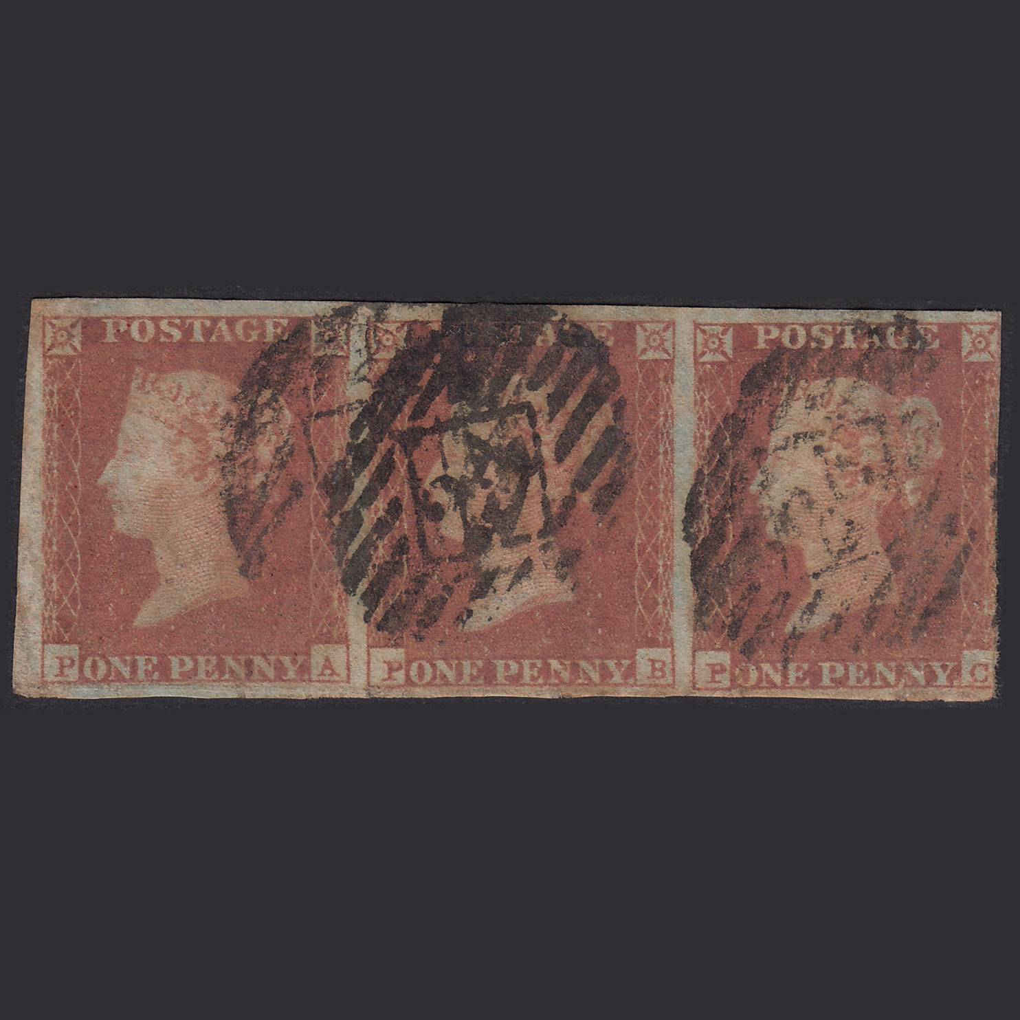 GB QV 1841 1d Red-Brown Plate 104 SG8-B1(1) PB GU Strip Of 3 London IS 24
