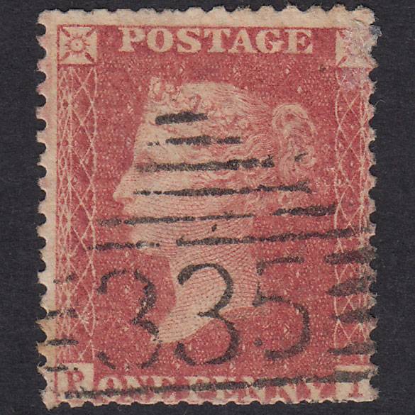 GB QV 1857 1d Rose-Red Plate 56 SG40-C10(1) PI GU Monasterevan 335