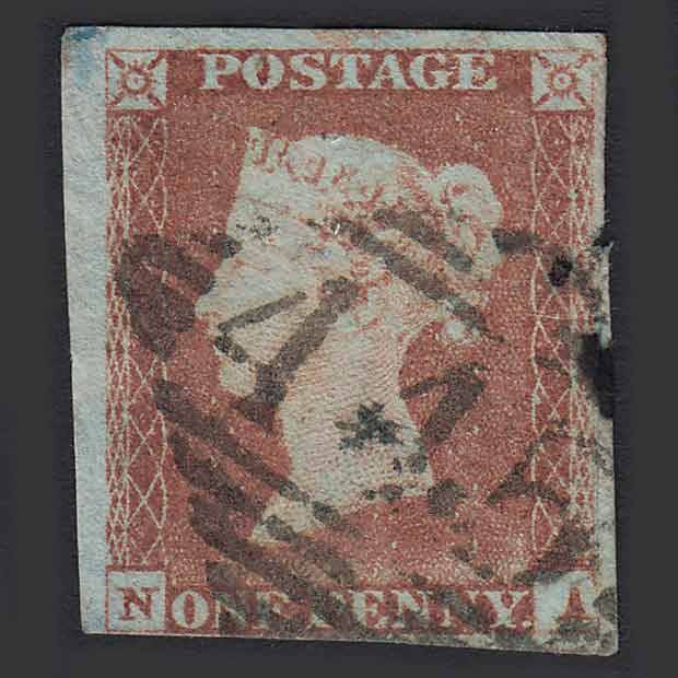 GB QV 1841 1d Red-brown Pl 79 (SG8) 'NA' GU Waterford (445) 4 Margins