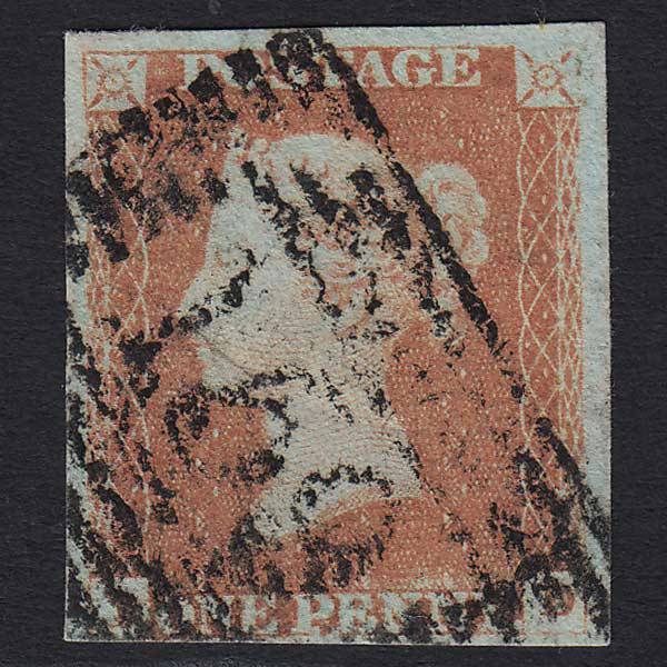GB QV 1841 1d Red-brown (Plate 80) (SG8) 'BD' FU Glasgow (159) 4 Margins