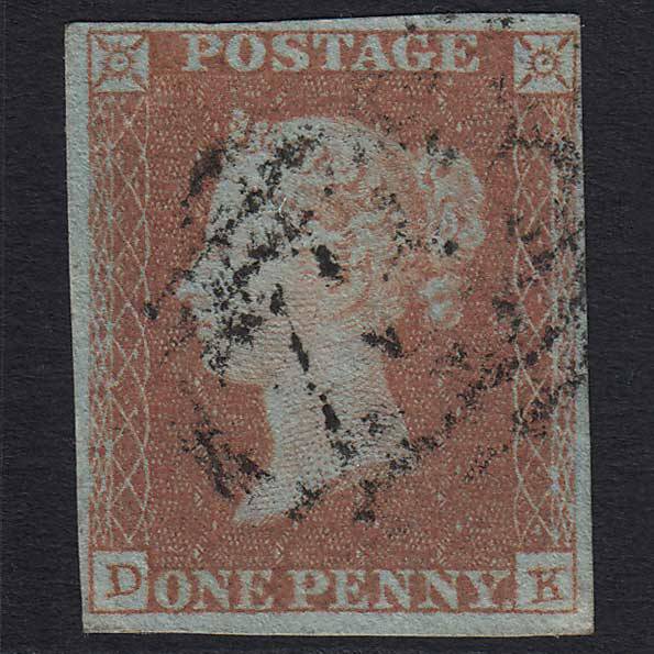 GB QV 1841 1d Red-brown (Plate 96) (SG8) 'DK' FU Stockport (733) 4 Margins