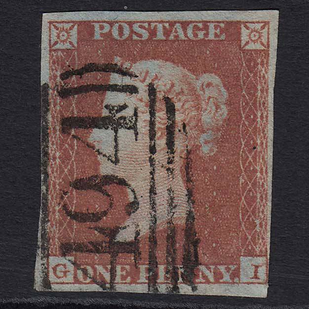 GB QV 1841 1d Red-brown (Plate 94) (SG8) 'GI' FU Maldon (494) 4 Margins