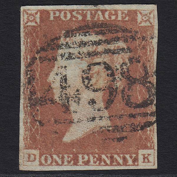 GB QV 1841 1d Red-brown Pl 67 SG8-B1(1) DK GU Manchester 498 4 Margins