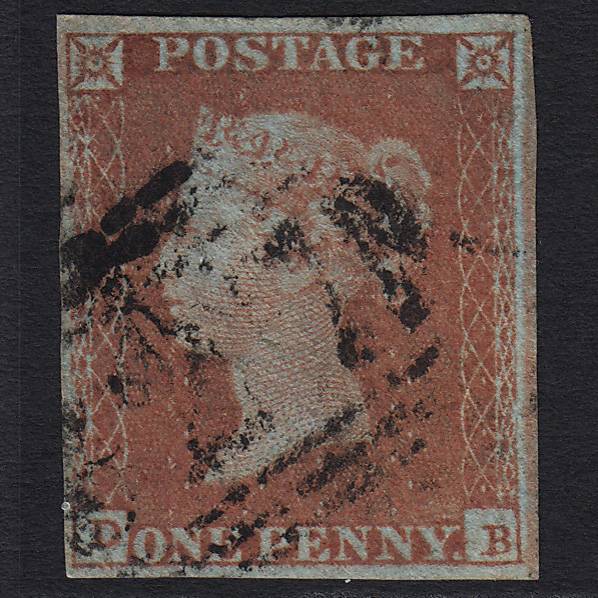 GB QV 1841 1d Red-brown (Plate 127) SG8-B2(1) DB GU 4 Margins