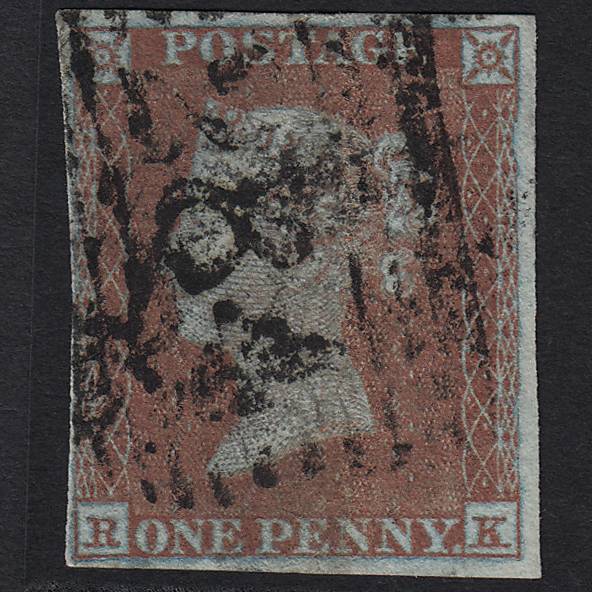GB QV 1841 1d Red-brown Pl 129 SG8-B2(1) RK GU Pitlochry 284 4M Imperf