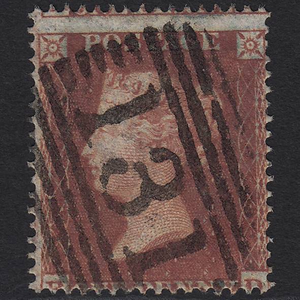 GB QV 1854 1d Plum (Plate 186) SG17-C1(4) BD FU Edinburgh 131 Cat£1500