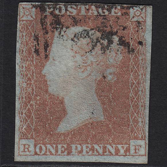 GB QV 1841 1d Red-brown Pl 113 SG8-B1(1) RF FU Light Cancel nr 4 Margins