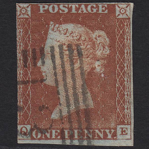 GB QV 1841 1d Red-brown Pl 38 SG8-B1(1) QE FU nr 4 Margins Late Usage