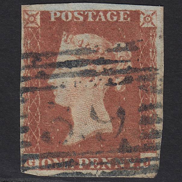 GB QV 1841 1d (Plate 74) SG8-B1(1) GJ GU 4M Imperf Blue-black Beauly 39