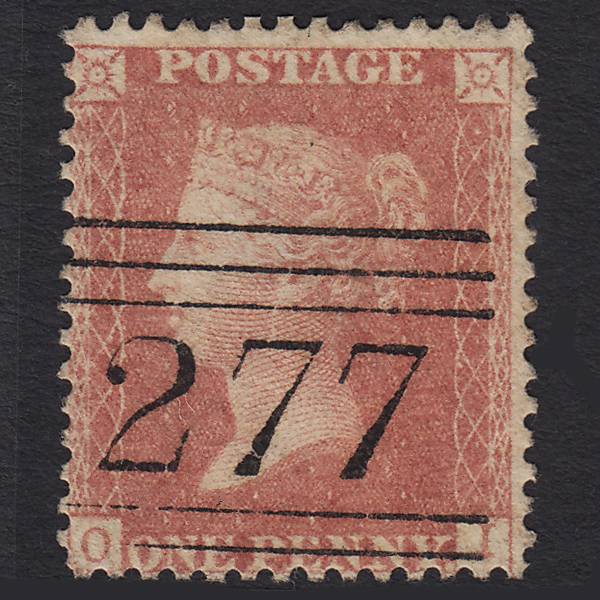 GB QV 1857 1d Pale Red Transitional (Plate 48) SGC9(3) OI FU Paisley 277