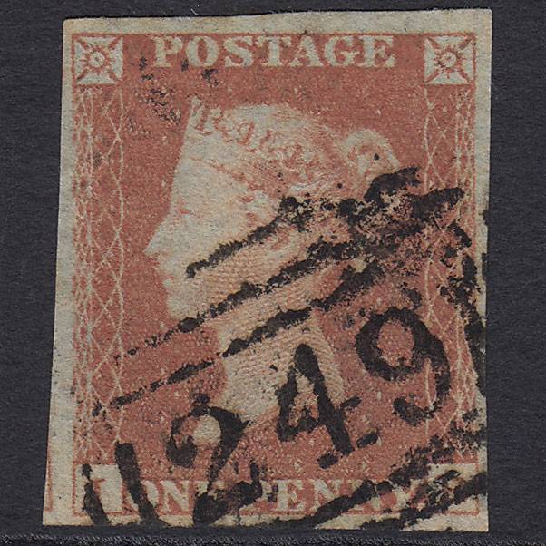 GB QV 1841 1d Red-brown SG8-B1(1) FU 4 Margins Devizes 249