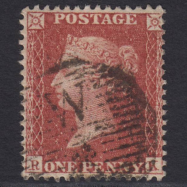 GB QV 1857 1d Rose-red (Plate 56) SG40-C10(1) RK GU London D&S Cancel