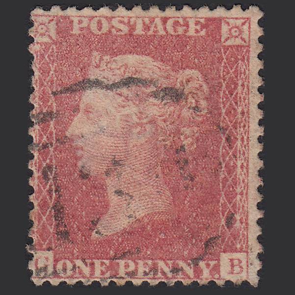 GB QV 1857 1d Pale Rose (Plate 56) SG39-C10(3) GB GU Light Cancel