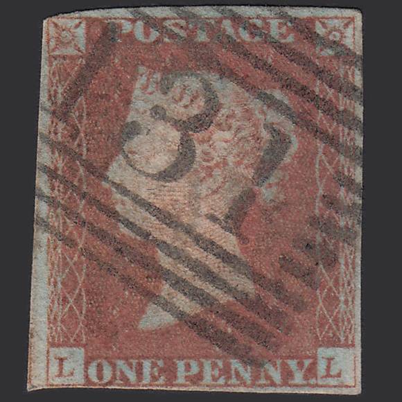 GB QV 1841 1d Red-brown Pl 87 SG8-B1(1) LL GU nr 4 Margins Edinburgh 131