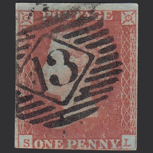 GB QV 1841 1d Red-brown (Plate 90) SG8-B1(1) SL GU 3 Margins London IS 13