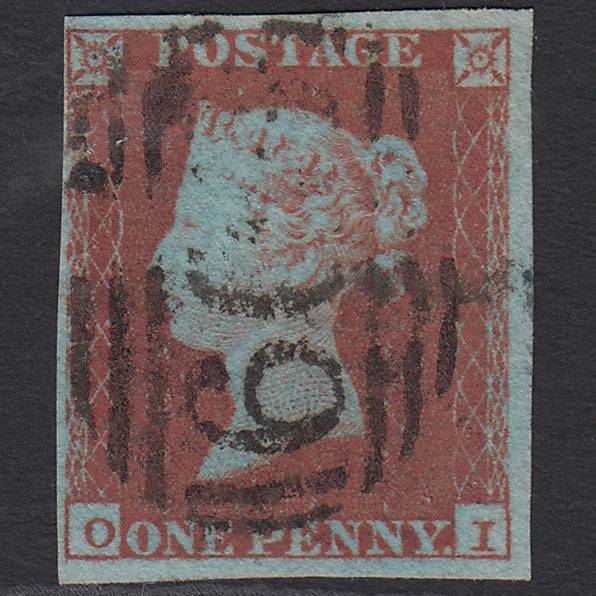 GB QV 1841 1d Very Blued (Plate 116) SG8a-B1(2) OI FU 4 Margins