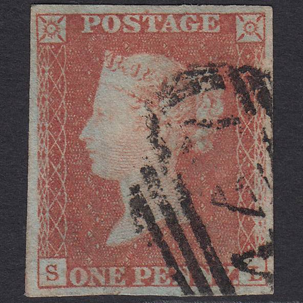 GB QV 1841 1d Red-brown Pl 92 SG8-B1(1) SL FU 4 Good Margins Leeds 447