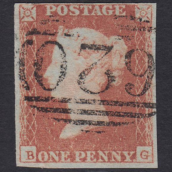 GB QV 1841 1d Red-brown (Plate 96) SG8-B1(1) BG FU 4 Margins Plymouth 620