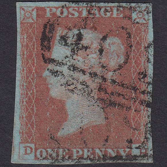 GB QV 1841 1d Very Blued (Plate 84) SG8a-B1(2) DH FU 4 Margins Jersey 409