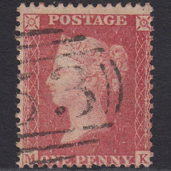 GB QV 1857 1d Rose-red (Plate 27) SG40-C10(1) MK FU Bath 53 Misperf