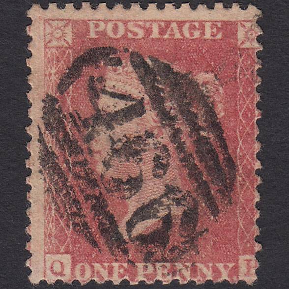 GB QV 1857 1d Pale Rose Pl 48 SG39-C10(3) QH GU Liverpool 466 Misperf