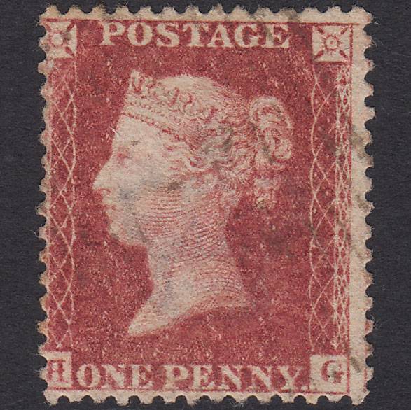 GB QV 1857 1d Rose-red Pl 58 SG40-C10(1) HG GU Light Cancel Later State