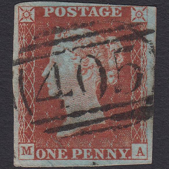 GB QV 1841 1d Red-brown (Plate 47) SG8-B1(1) MA FU 4 Margins Ipswich 405