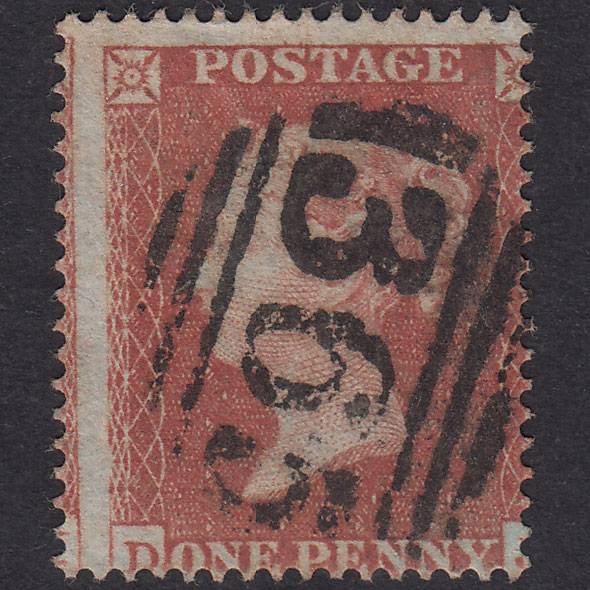 GB QV 1854 1d Red-Brown Plate 172 SG17-C1(1) DJ FU Hinckley 365 Misperf