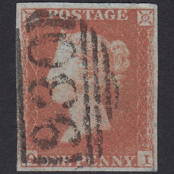 GB QV 1841 1d Red-Brown Plate 92 SG8-B1(1) QI FU 4 Margins York 930