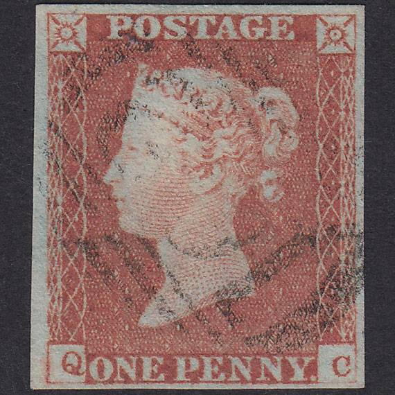GB QV 1841 1d Red-Brown Plate 81 SG8-B1(1) QC VFU 4 Margins Light Cancel