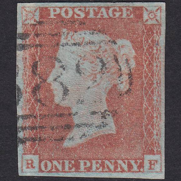 GB QV 1841 1d Very Blued Plate 70 SG8A-B1(2) RF GU 4 Margins