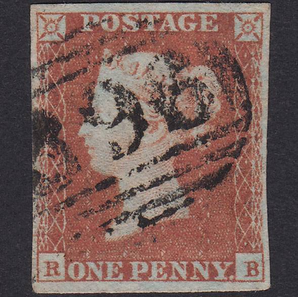 GB QV 1841 1d Red-Brown Plate 95 SG8-B1(1) RB FU 4 Margins Huntingdon 396