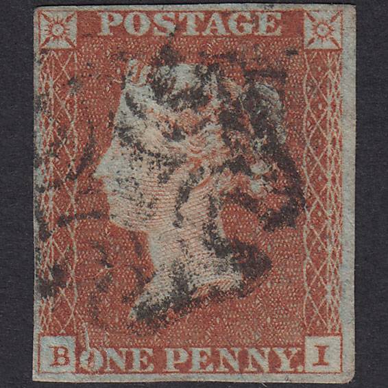 GB QV 1841 1d Pl 22 SG8-B1(1) BI FU Missing Imprimatur 4M MX Print Flaw