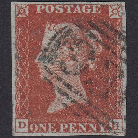GB QV 1841 1d Red-Brown Plate 52 SG8-B1(1) DH FU 4 Margins York 930