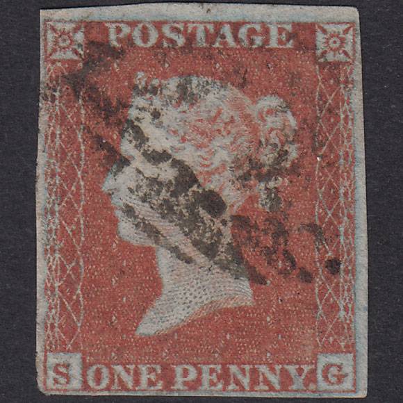 GB QV 1841 1d Red-Brown Plate 144 SG8-B2(1) Framed Reverse SG FU 4M