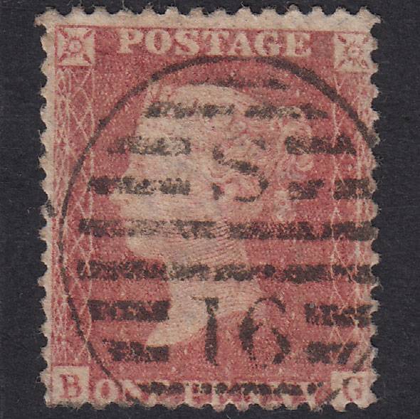 GB QV 1857 1d Rose-Red Plate 55 SG40-C10(1) BG GU London D&S s16