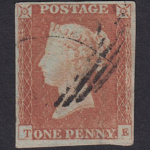 GB QV 1841 1d Red-Brown Plate 86 SG8-B1(1) TE GU 4 Margins Light Cancel