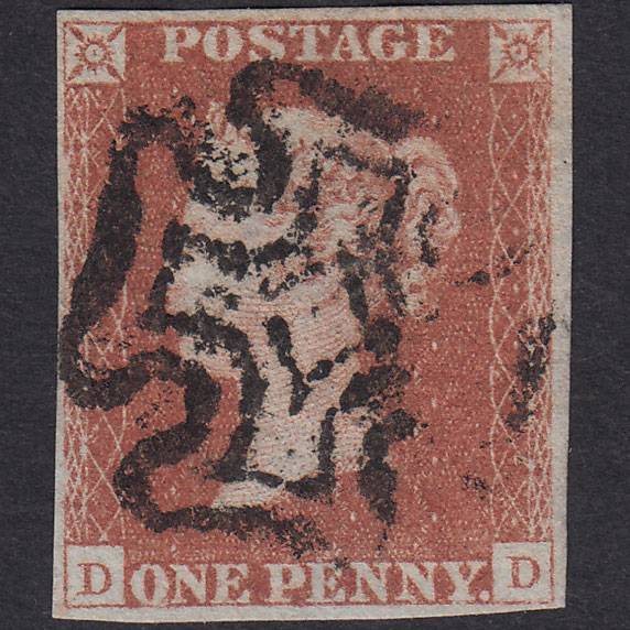 GB QV 1841 1d Red-Brown Penny Black Plate 9 SG7-A2 DD FU 4 Margins MX