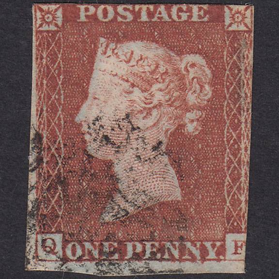 GB QV 1841 1d Red-Brown Plate 18 SG8-B1(1) QF GU Maltese Cross