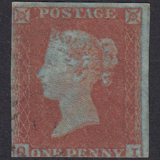 GB QV 1841 1d Very Blued Plate 89 SG8A-B1(2) QI FU 3 Margins Light Cancel