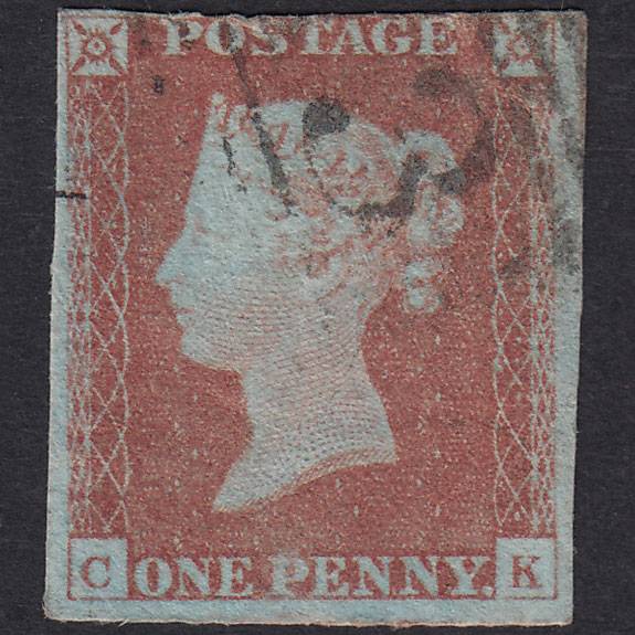 GB QV 1841 1d Red-Brown Plate 68 SG8-B1(1) CK GU 3 Margins Light Cancel