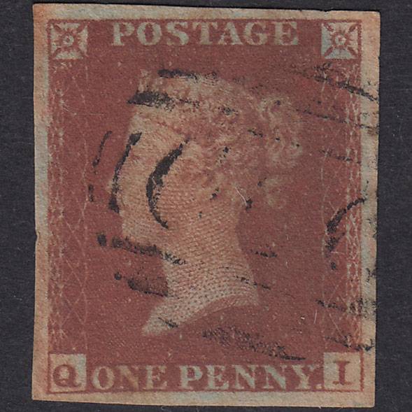 GB QV 1841 1d Plate 164 SG8-B2(1) QI GU 4 Good Margins Light Cancel
