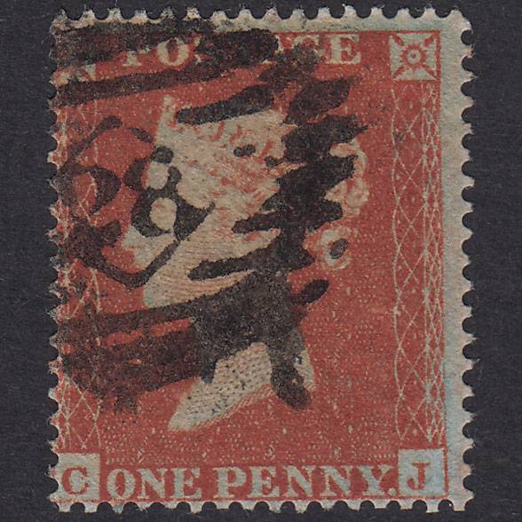 GB QV 1854 1d Red-Brown Plate 186 SG17-C1(1) CJ GU London IS 28