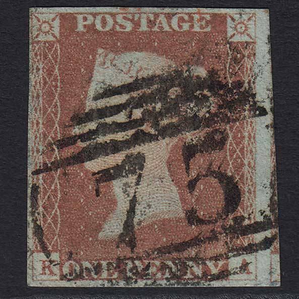 GB QV 1841 1d Red-brown Pl 72 (SG8) 'KA' FU Birmingham (75) 4 Margins
