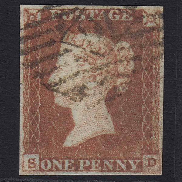 GB QV 1841 1d Red-brown Pl 85 (SG8) 'SD' FU London IS Cancel 4 Margins