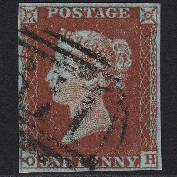 GB QV 1841 1d Red-brown (Plate 50) SG8-B1(1) OH VFU Pershore 611 4 Margins