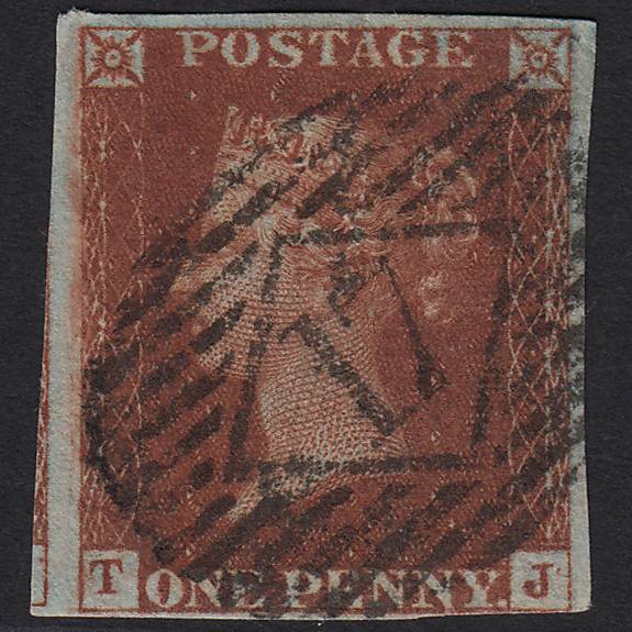GB QV 1841 1d DP Red-brown Pl 48 SG10-B1(4) TJ GU London IS 17 4 Margins