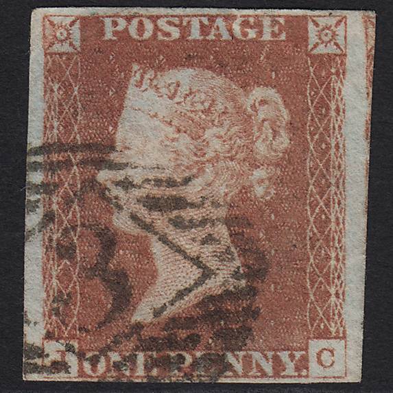 GB QV 1841 1d Red-brown (Plate 63) SG8-B1(1) JC GU London IS 3 4 Margins